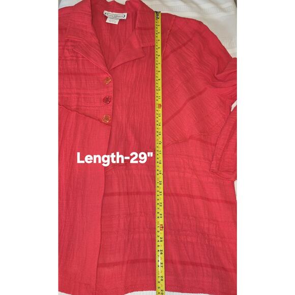 Saint Germain Paris Red Blouse Top XL Crinkled Gauze Lagenlook VTG 90s Button Up - Picture 12 of 16